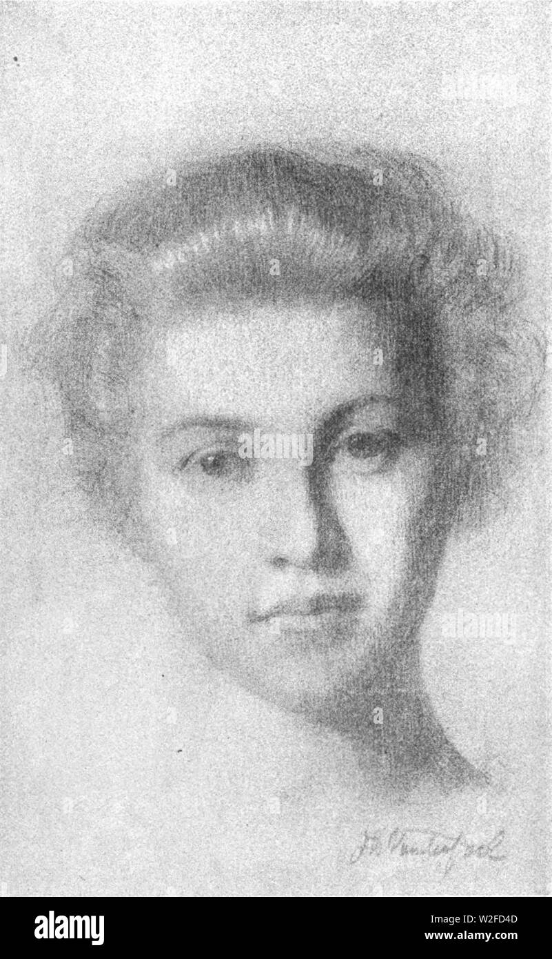 Charcoal Drawing of Young Girl on Toned Paper, Vanderpoel Stock Photo