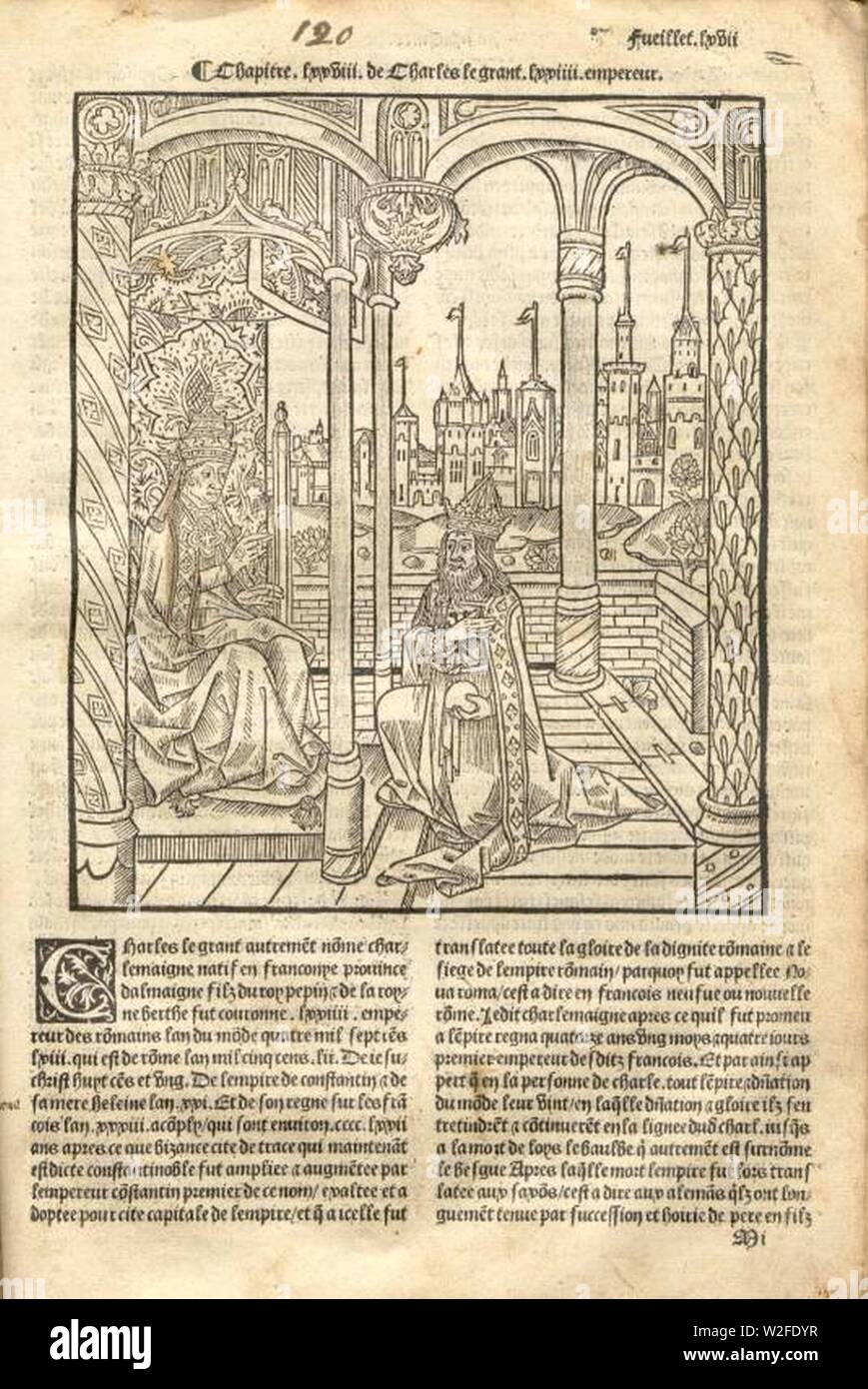 Charlemagne La Mer des Histoires 1488. Stock Photo