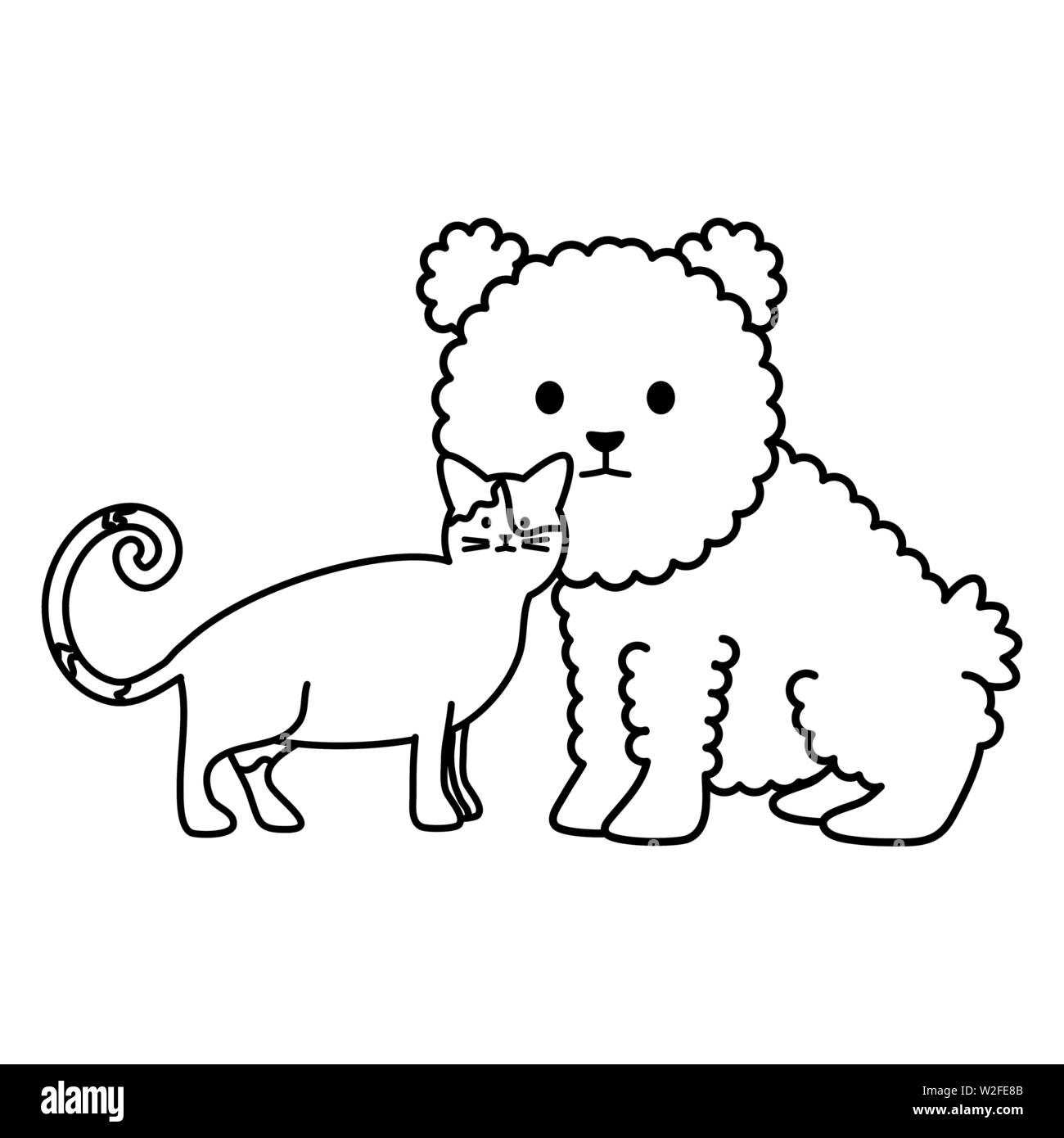 cute cat and dog mascots adorables characters vector illustration design Stock Vector