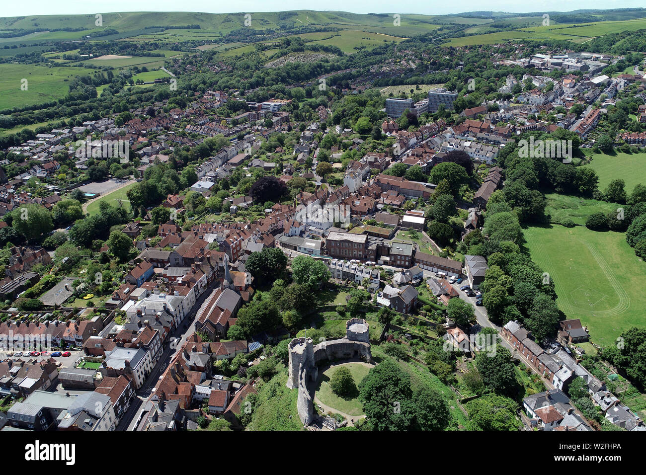 Aerial view of Lewes, East Sussex, showing Lewes Castle Stock Photo Alamy
