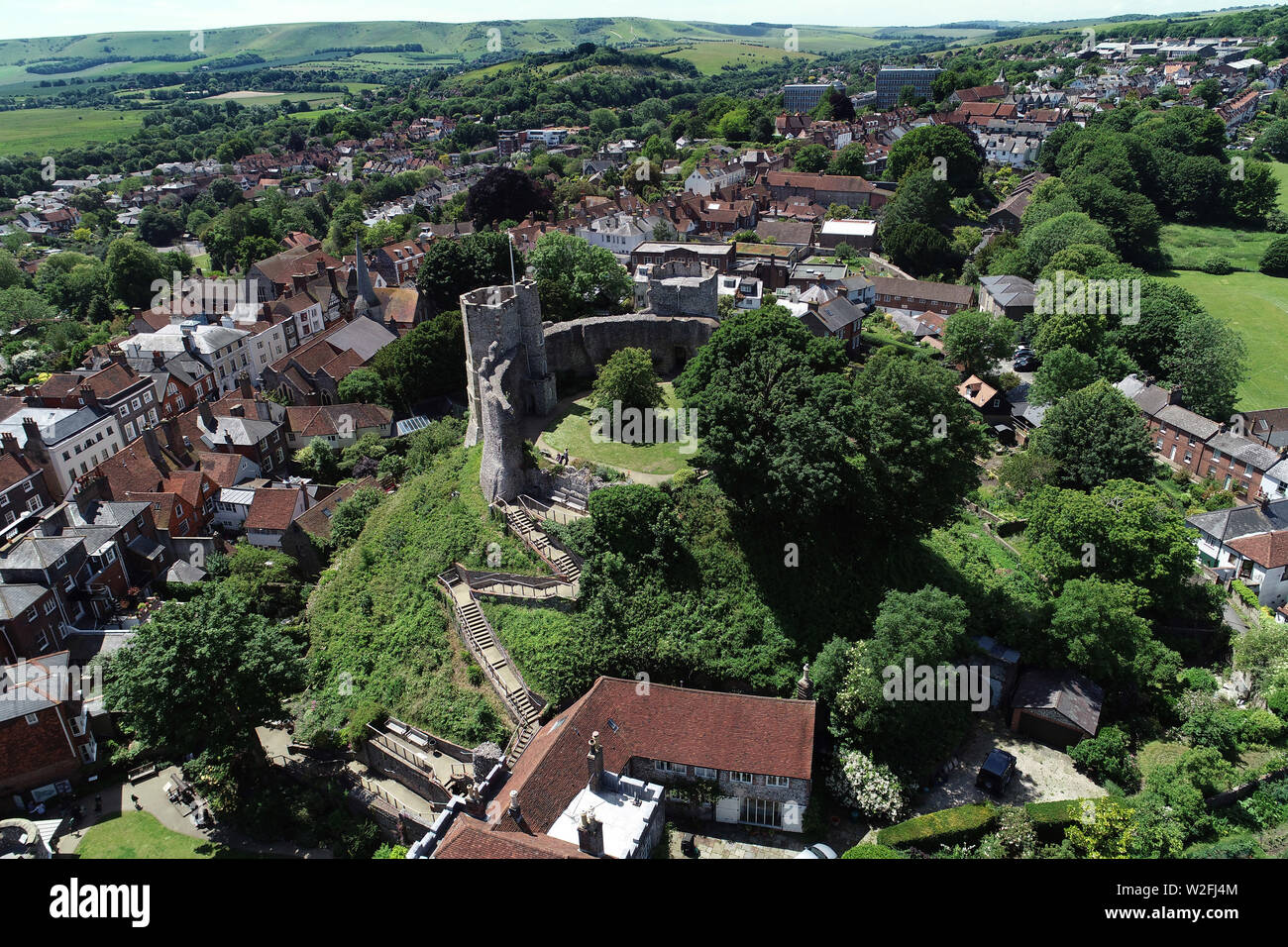 Aerial view of Lewes, East Sussex, showing Lewes Castle Stock Photo Alamy