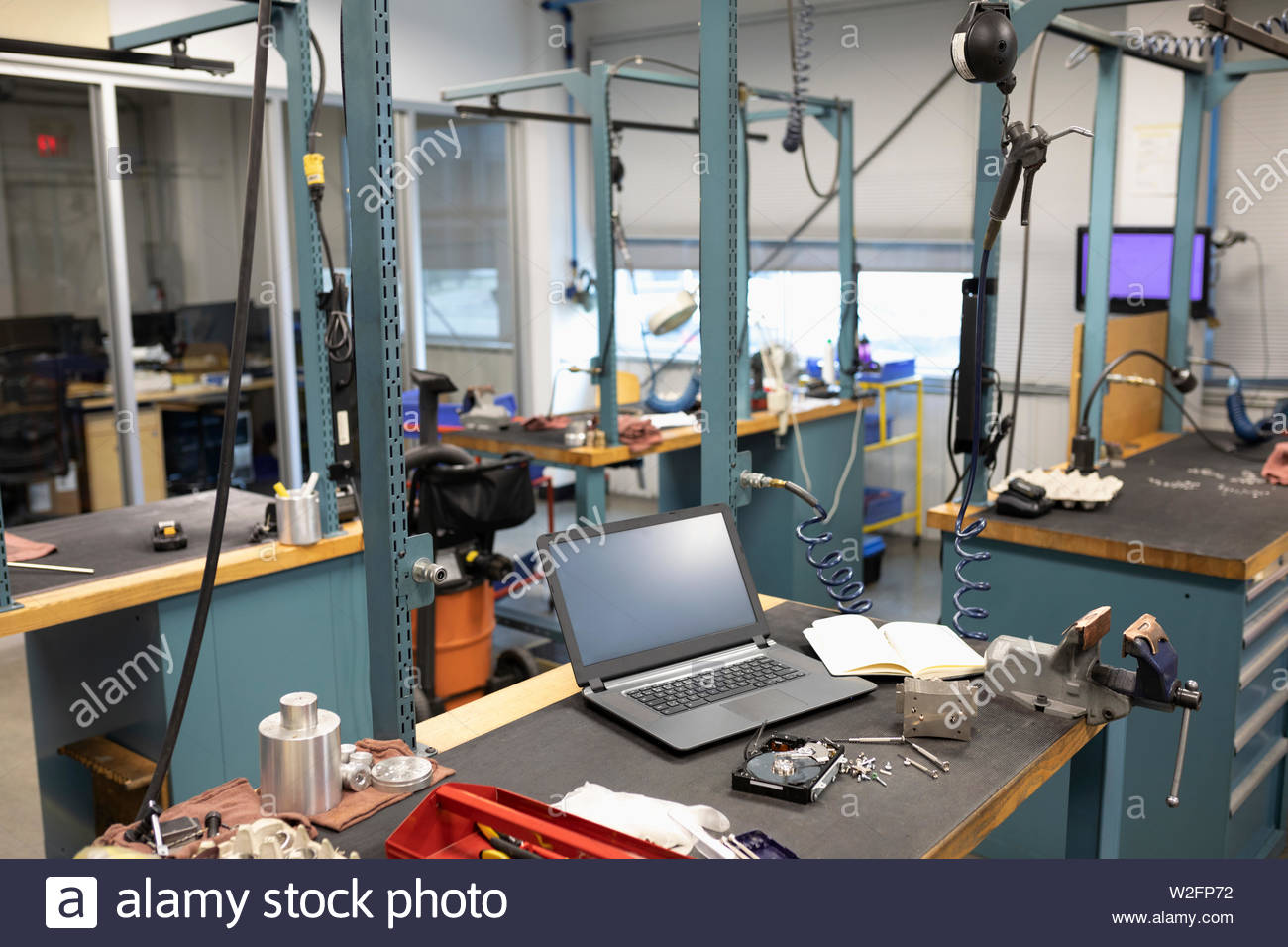 Laptop and equipment in research lab Stock Photo Alamy