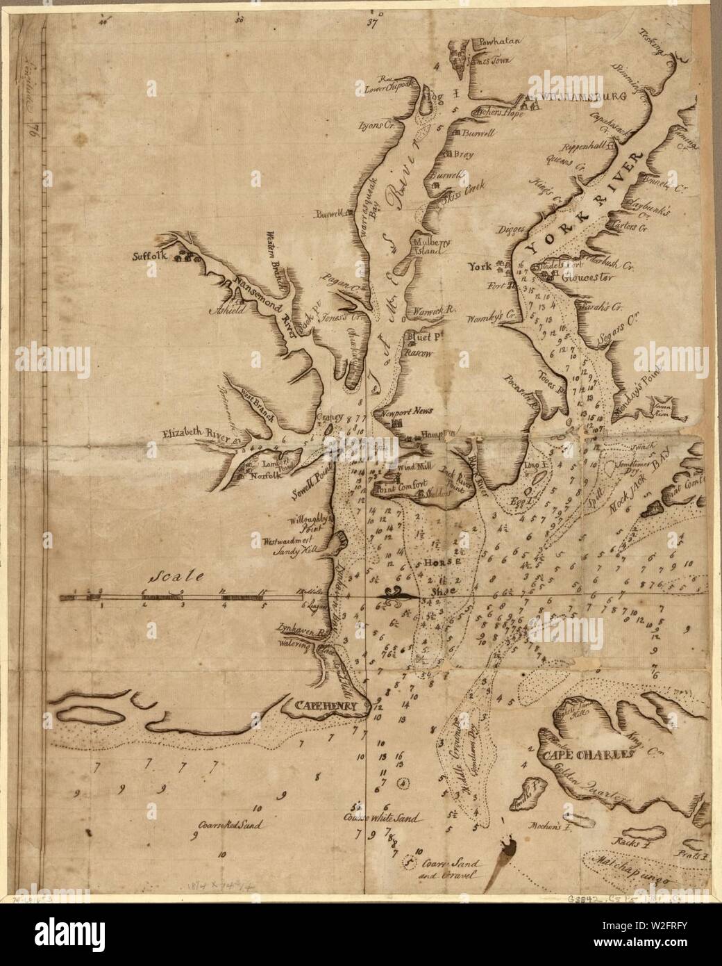 Chart showing the depth of the James and York rivers as they enter