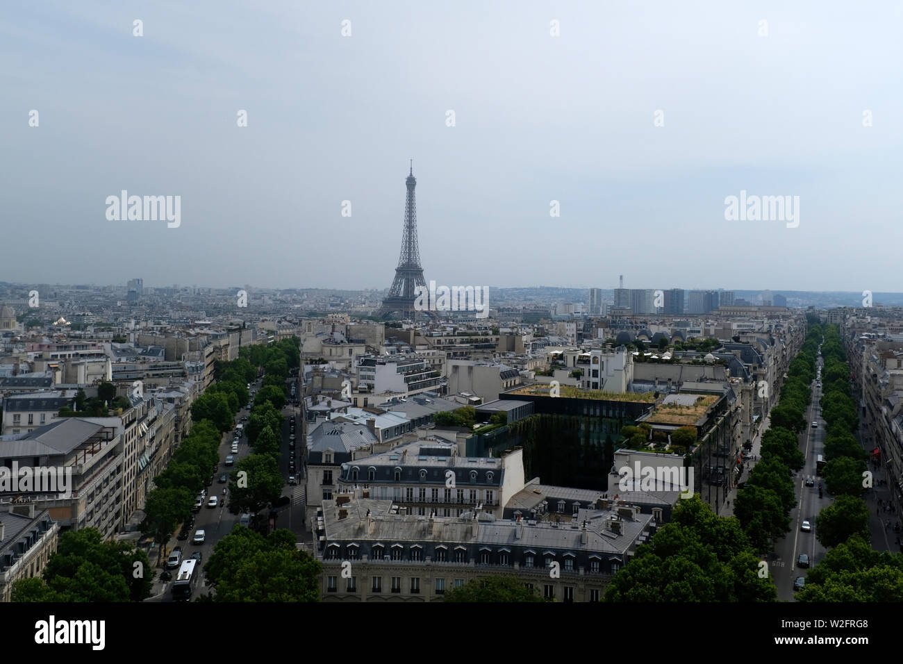 Paris and the Eiffel Tower from atop the Arc de Triomphe Stock Photo