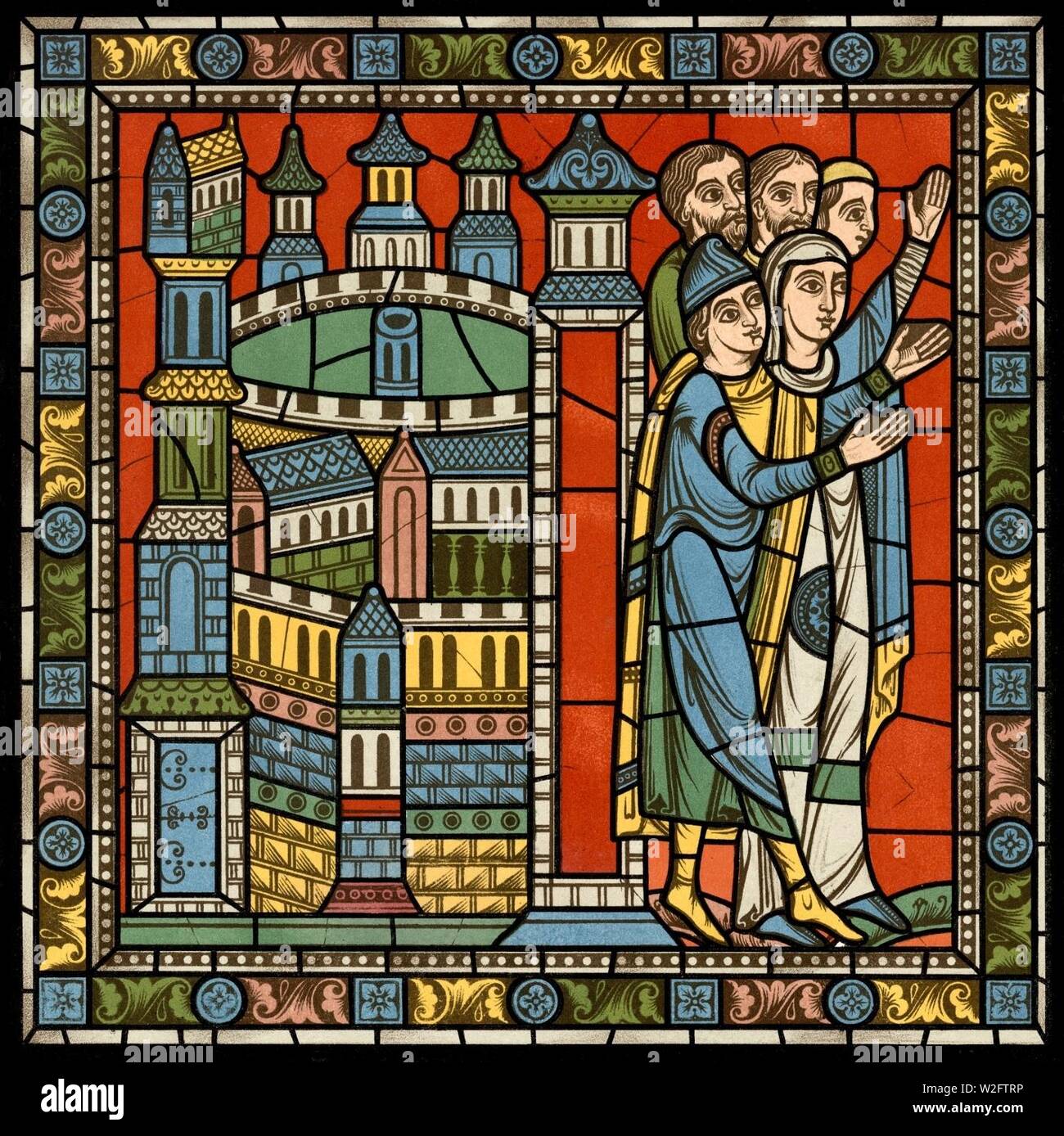 Chartres VITRAIL DE LA VIE DE JÉSUS-CHRIST Motiv 17 Le retour d‥99Égypte (populations allant au-devant de la Sainte Famille) . Stock Photo