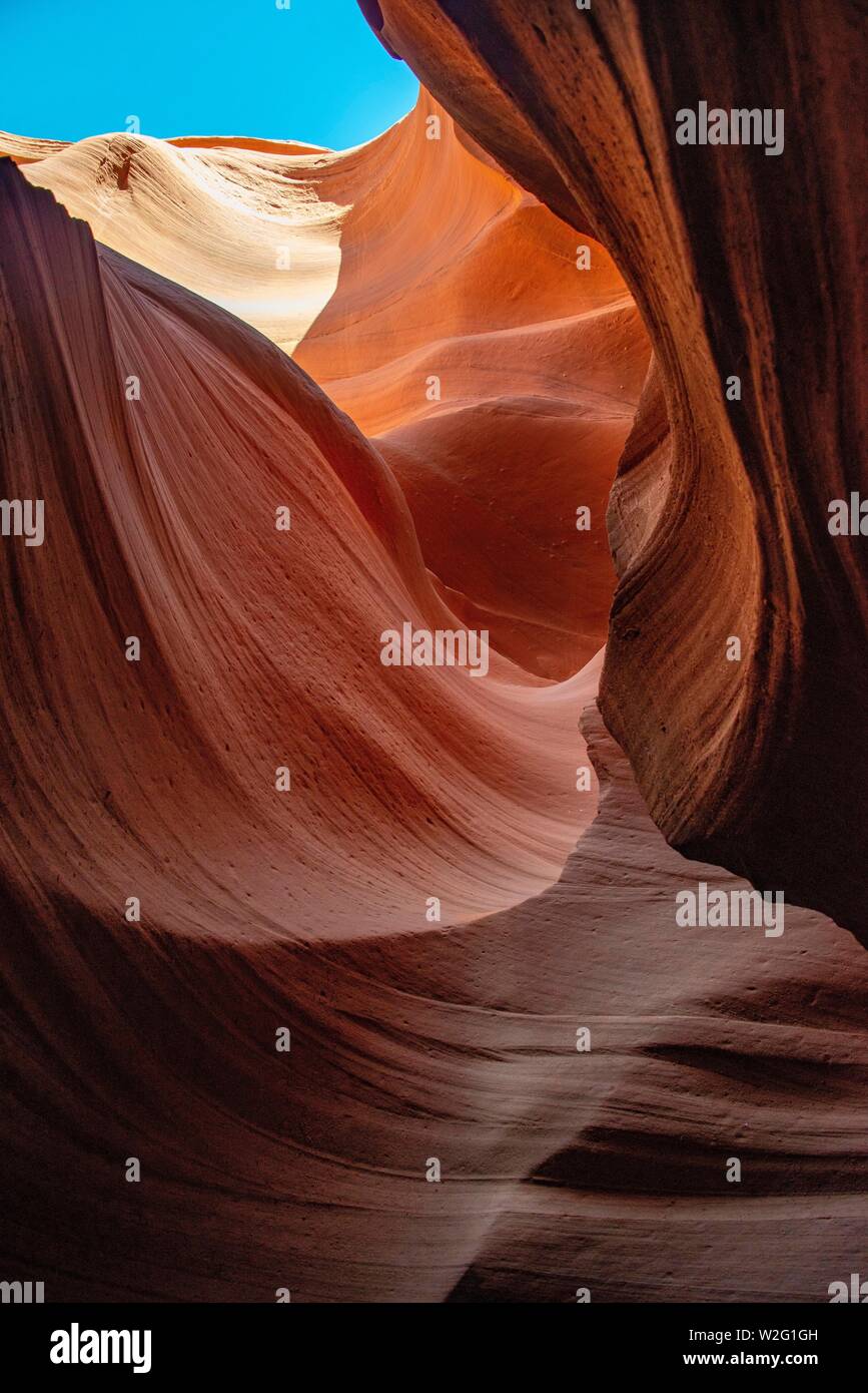 Colourful sandstone formations, Lower Antelope Canyon, Slot Canyon, Page, Arizona, USA Stock Photo