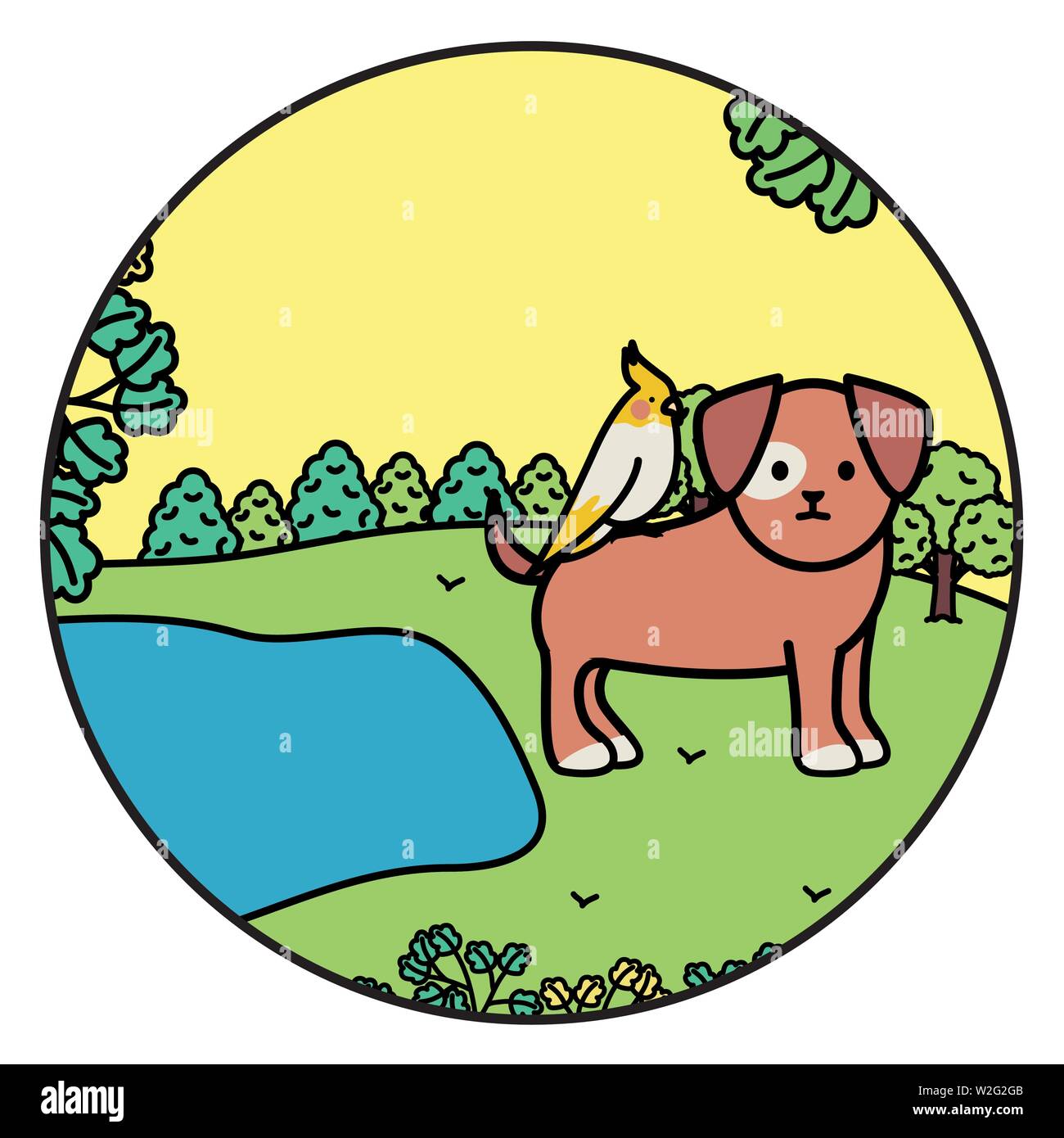 Vector File Bird Dogs little dog with bird in the park vector illustration design Stock ...