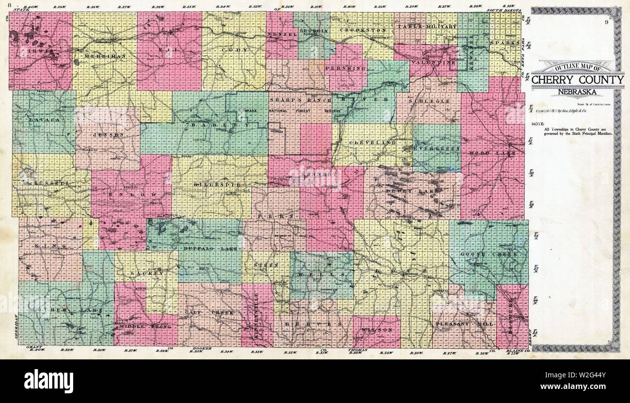 Cherry County Nebraska 1919 map Stock Photo Alamy