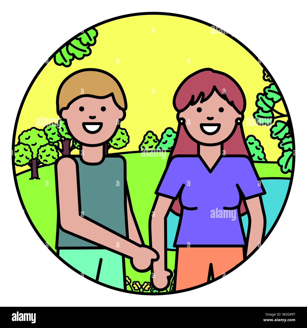 young lovers couple in the park vector illustration design Stock Vector ...
