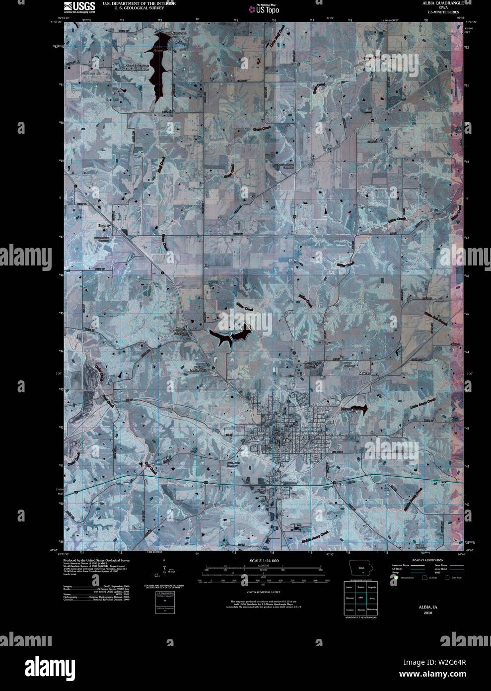 USGS TOPO Map Iowa IA Albia 20100422 TM Inverted Restoration Stock Photo