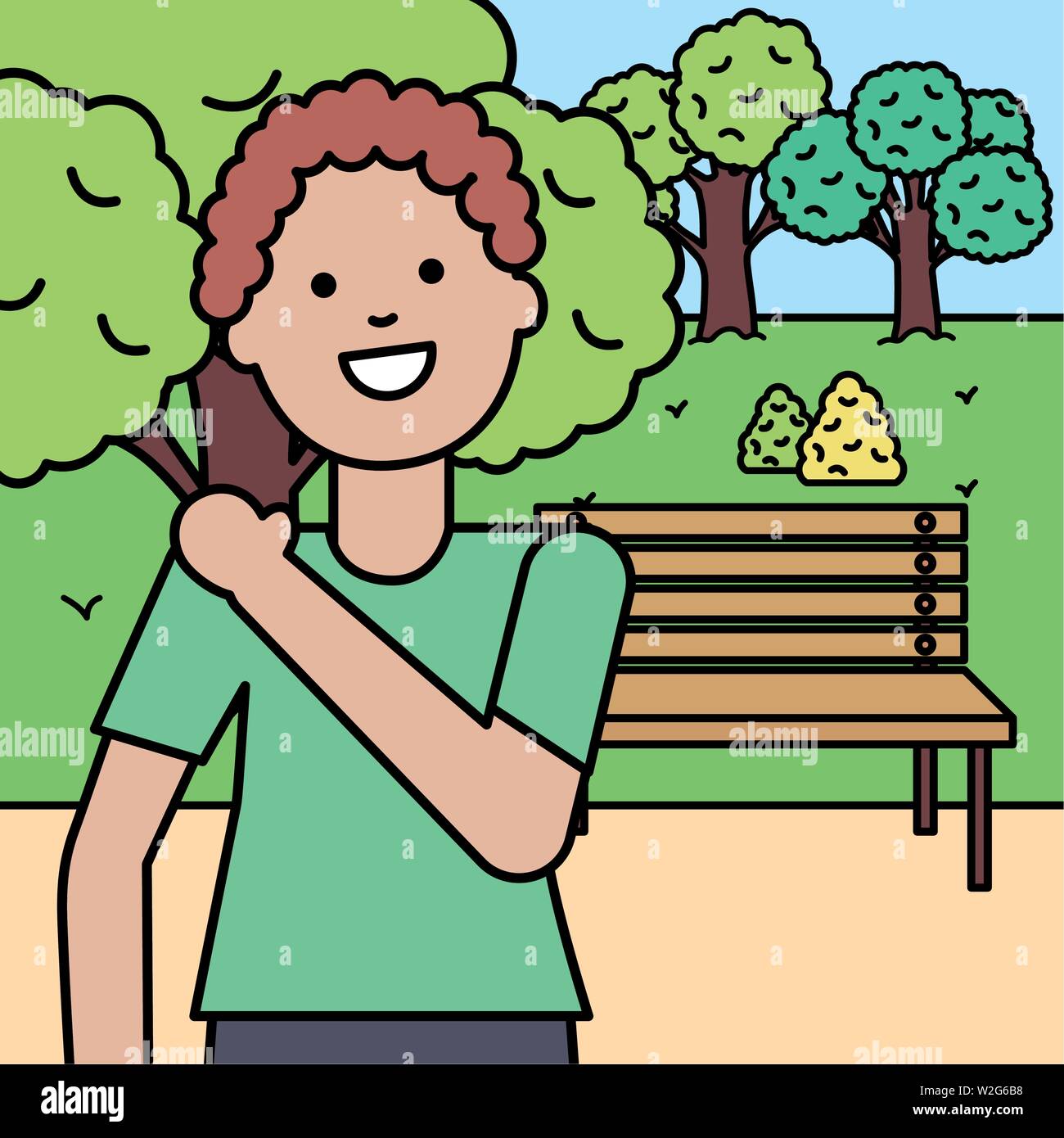 happy young man in the landscape vector illustration design Stock ...