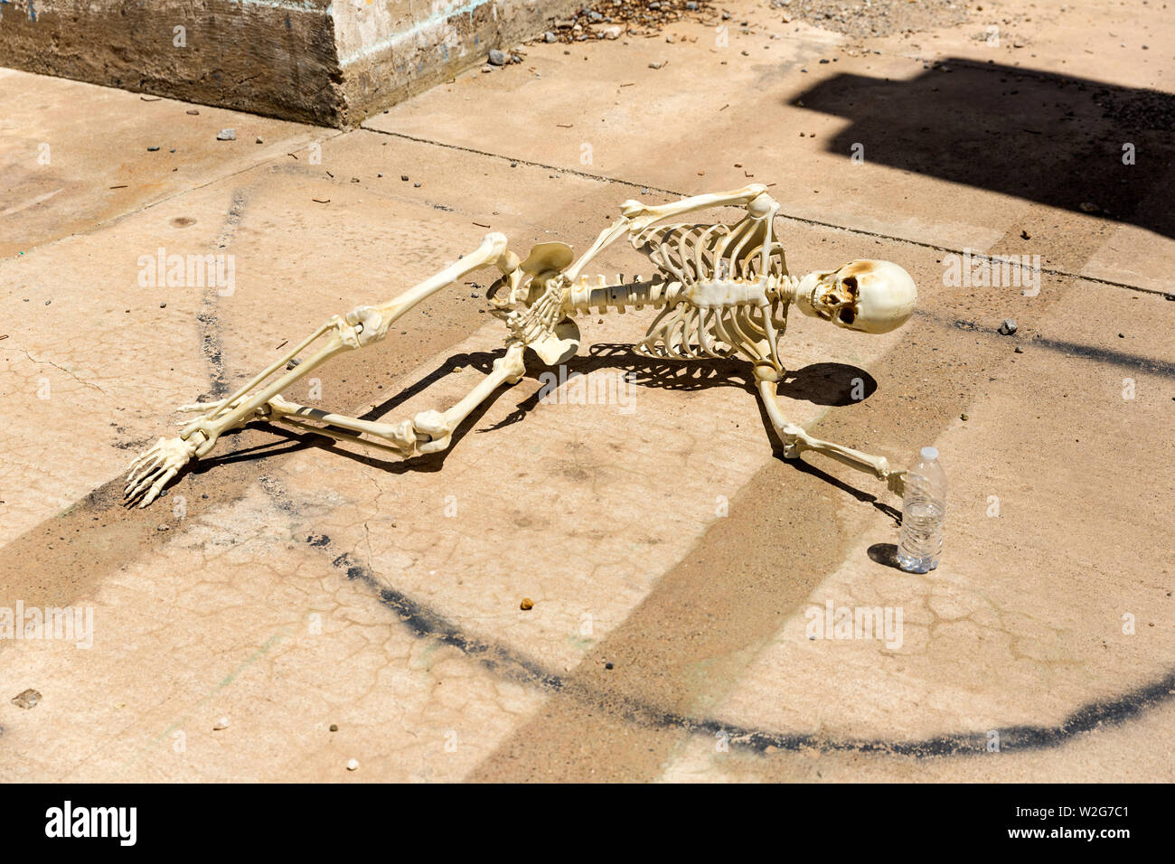 Skeleton dying of thirst at Ludwig mine Nevada ruins Stock Photo - Alamy