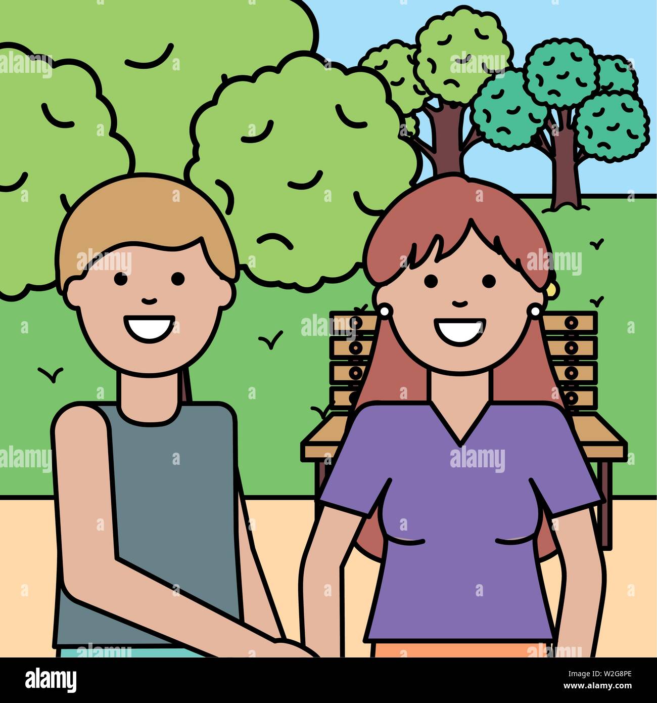young lovers couple in the park vector illustration design Stock Vector ...