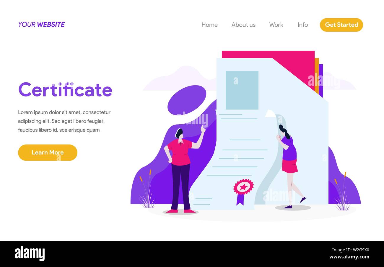 Landing page template of Certificate Illustration Concept. Modern flat design concept of web page design for website and mobile website Stock Vector