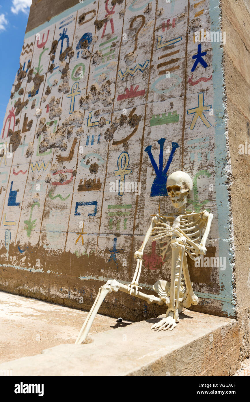 Skeleton hanging out at Ludwig mine Nevada ruins Stock Photo - Alamy