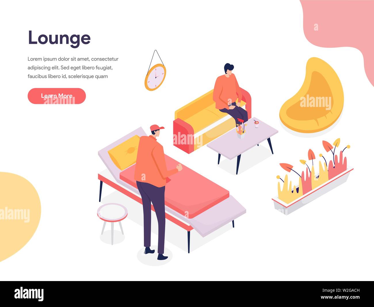 Lounge Space Illustration Concept. Isometric design concept of web page design for website and mobile website.Vector illustration Stock Vector