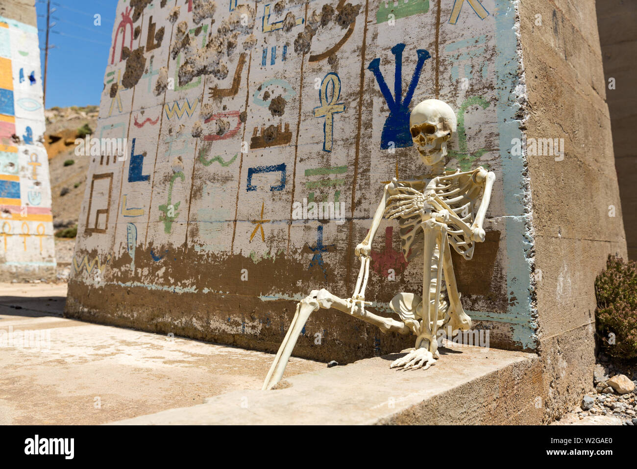 Skeleton hanging out at Ludwig mine Nevada ruins Stock Photo - Alamy