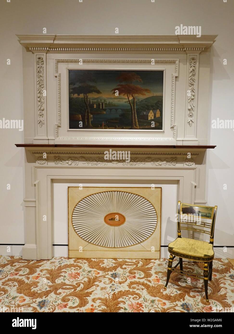 Chimneypiece from the Simon Forrester House, unknown maker, North Shore MA, 1791, carved and painted pine Stock Photo