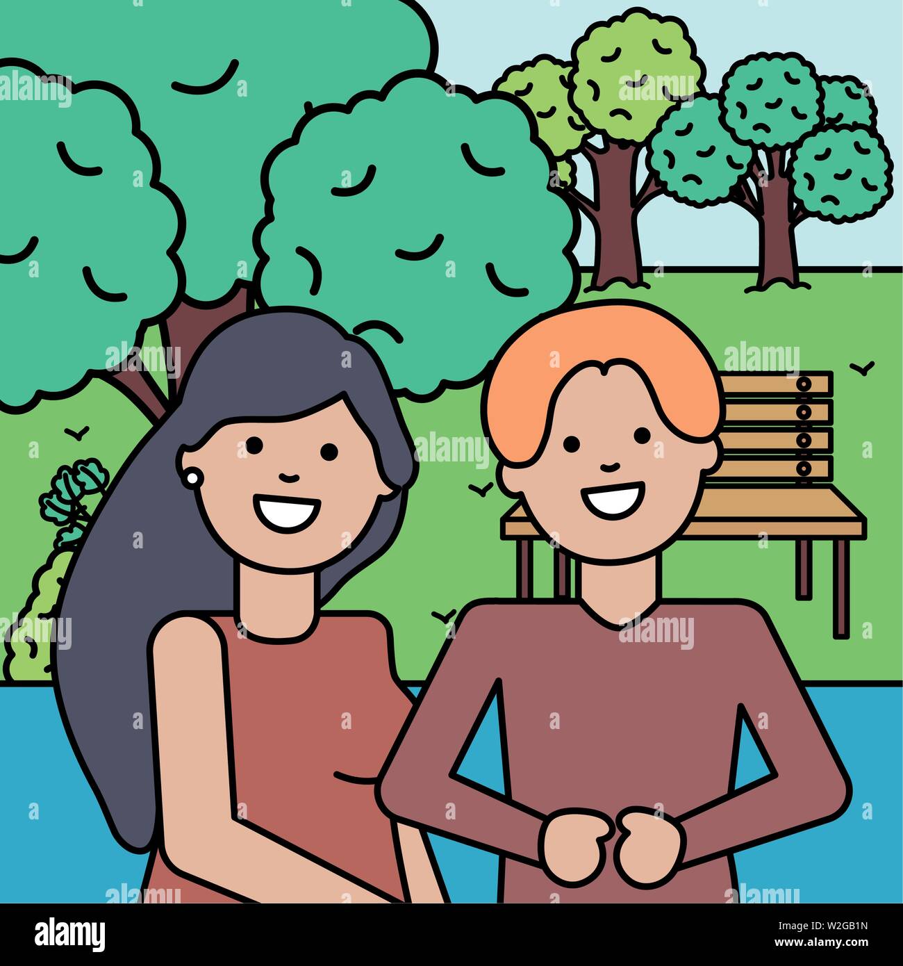 young lovers couple in the park vector illustration design Stock Vector ...