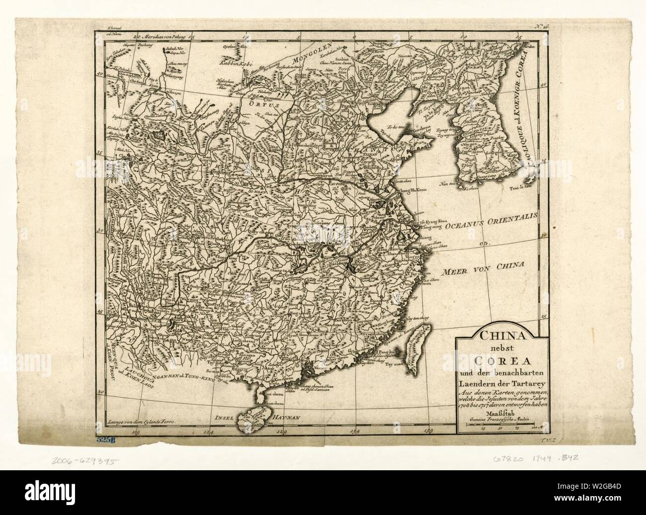 China nebst Corea und den benachbarten Laendern der Tartary aus denen Karten genommen, welche die Jesuiten von dem Jahre 1708 bis 1717 davon entworfen haben. Stock Photo
