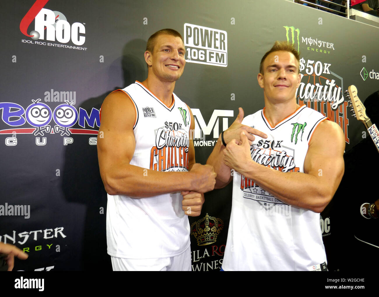 Los Angeles, California, USA 8th July 2019 Football Player/Super Bowl Champ Rob  Gronkowski and brother Chris Gronkowski attend the 2nd Annual Monster  Energy $50K Charity Challenge Celebrity Basketball Game on July 8,