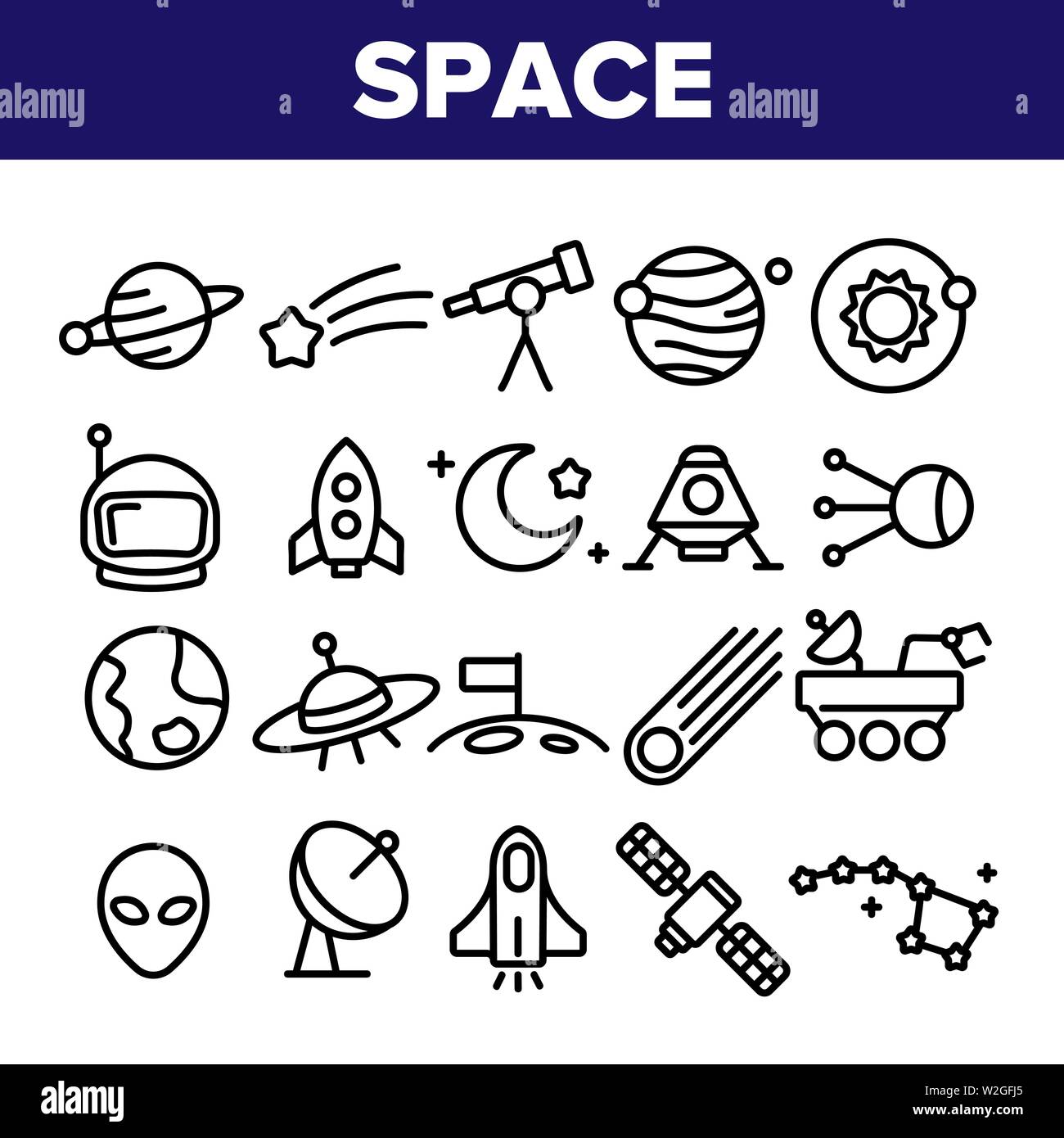 Space Exploration Vector Thin Line Icons Set Stock Vector Image & Art ...