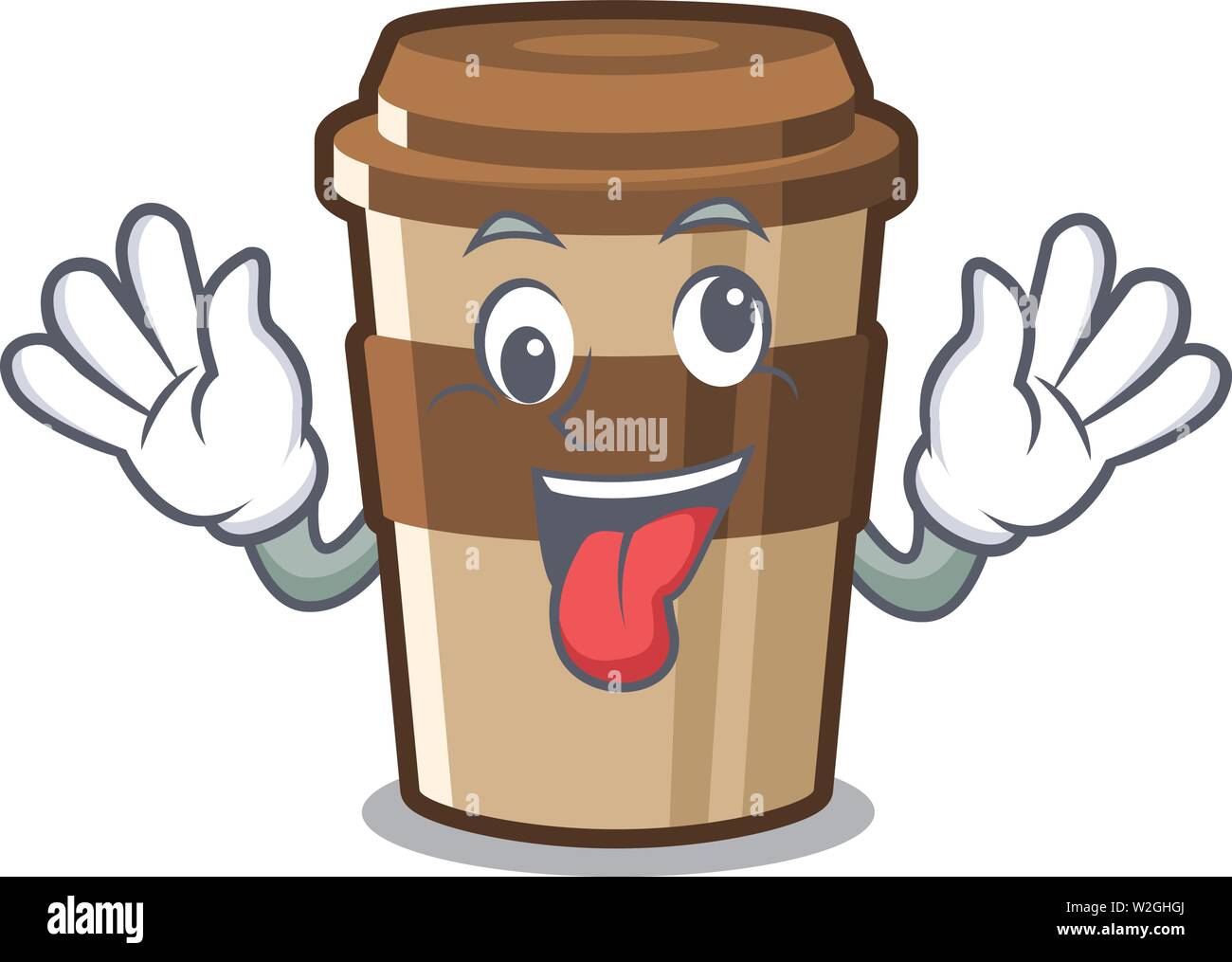 Crazy espresso is placed above mascot table Stock Vector