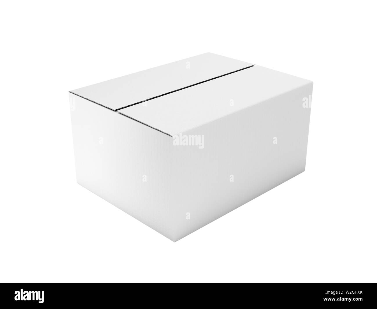 Closed white corrugated carton box. Big shipping packaging. 3d rendering illustration isolated Stock Photo