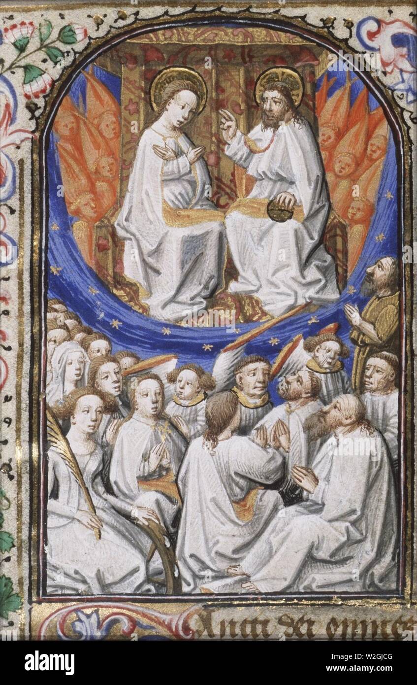 Christ and Mary enthroned in heaven with saints (All Saints) - Book of hours Simon de Varie - KB 74 G37a - 083r min. Stock Photo