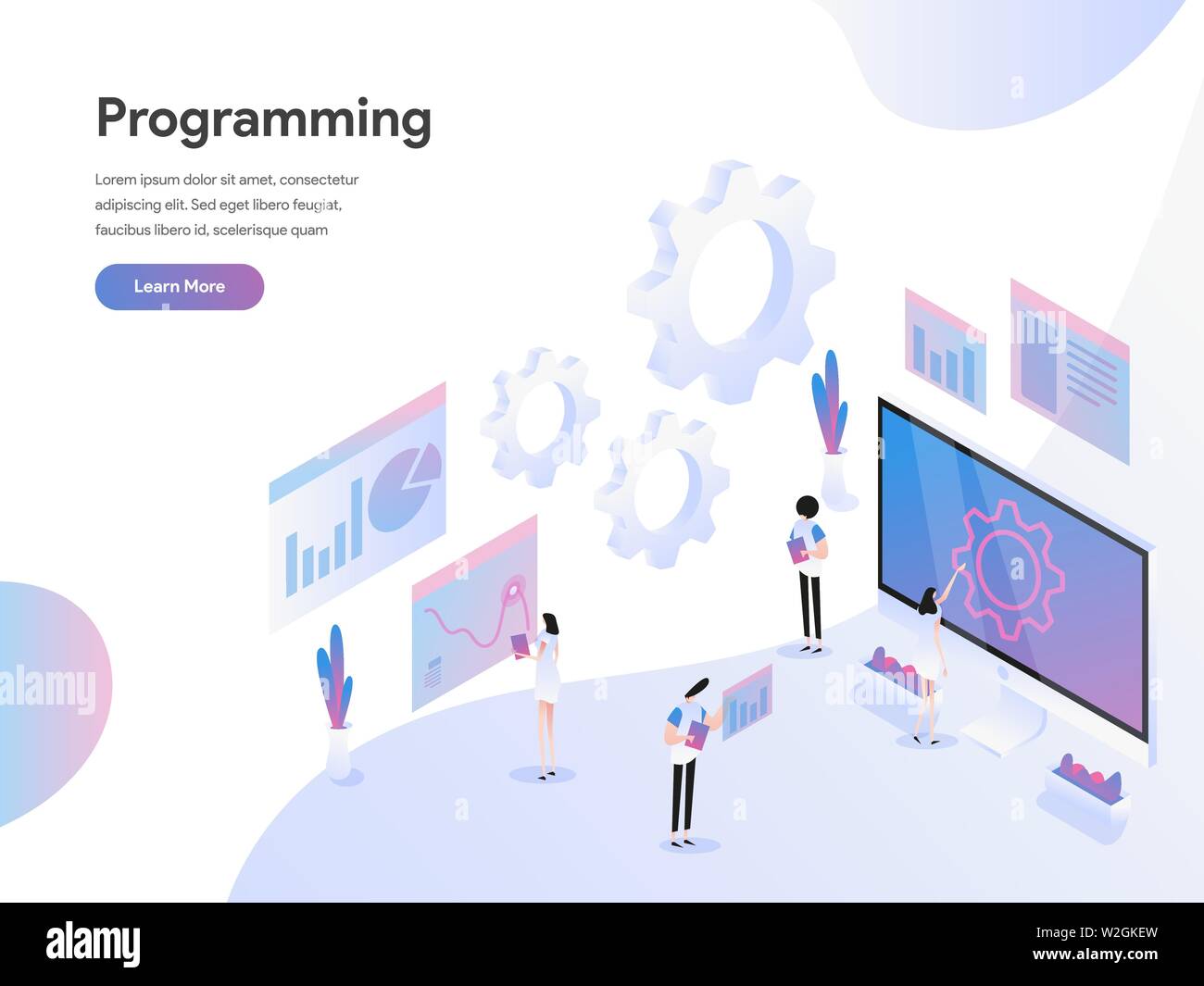 Landing page template of Computer Programming Isometric Illustration Concept. Modern Flat design concept of web page design for website Stock Vector