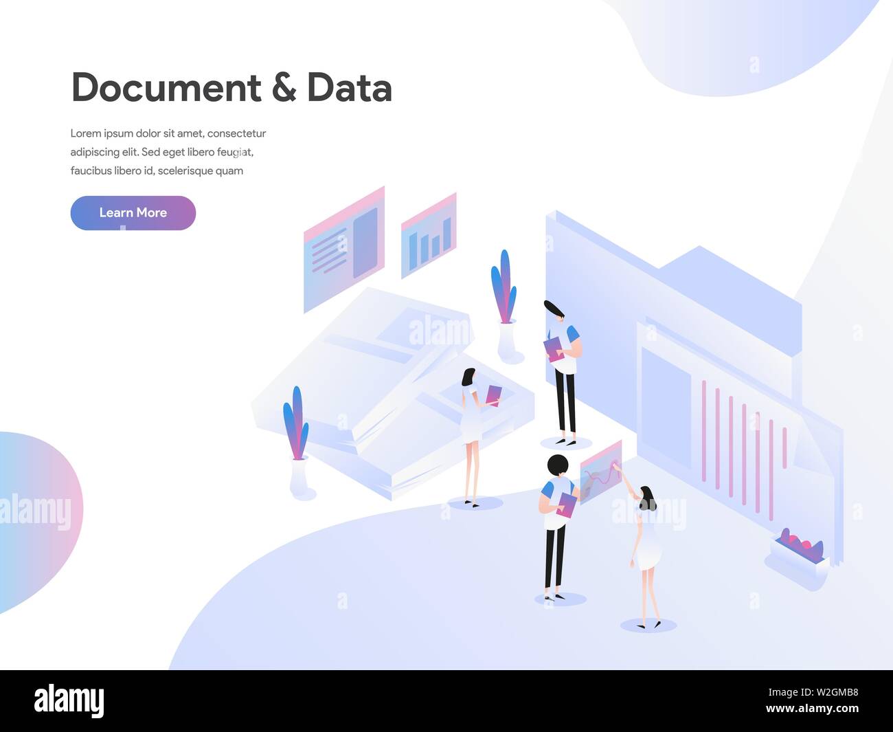Landing page template of Documents and Data Illustration Concept. Flat design concept of web page design for website and mobile website Stock Vector