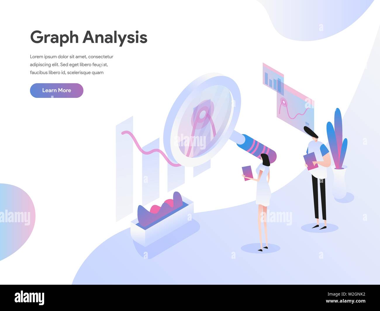 Landing page template of Graph Analysis Isometric Illustration Concept. Isometric flat design concept of web page design for website and mobile Stock Vector