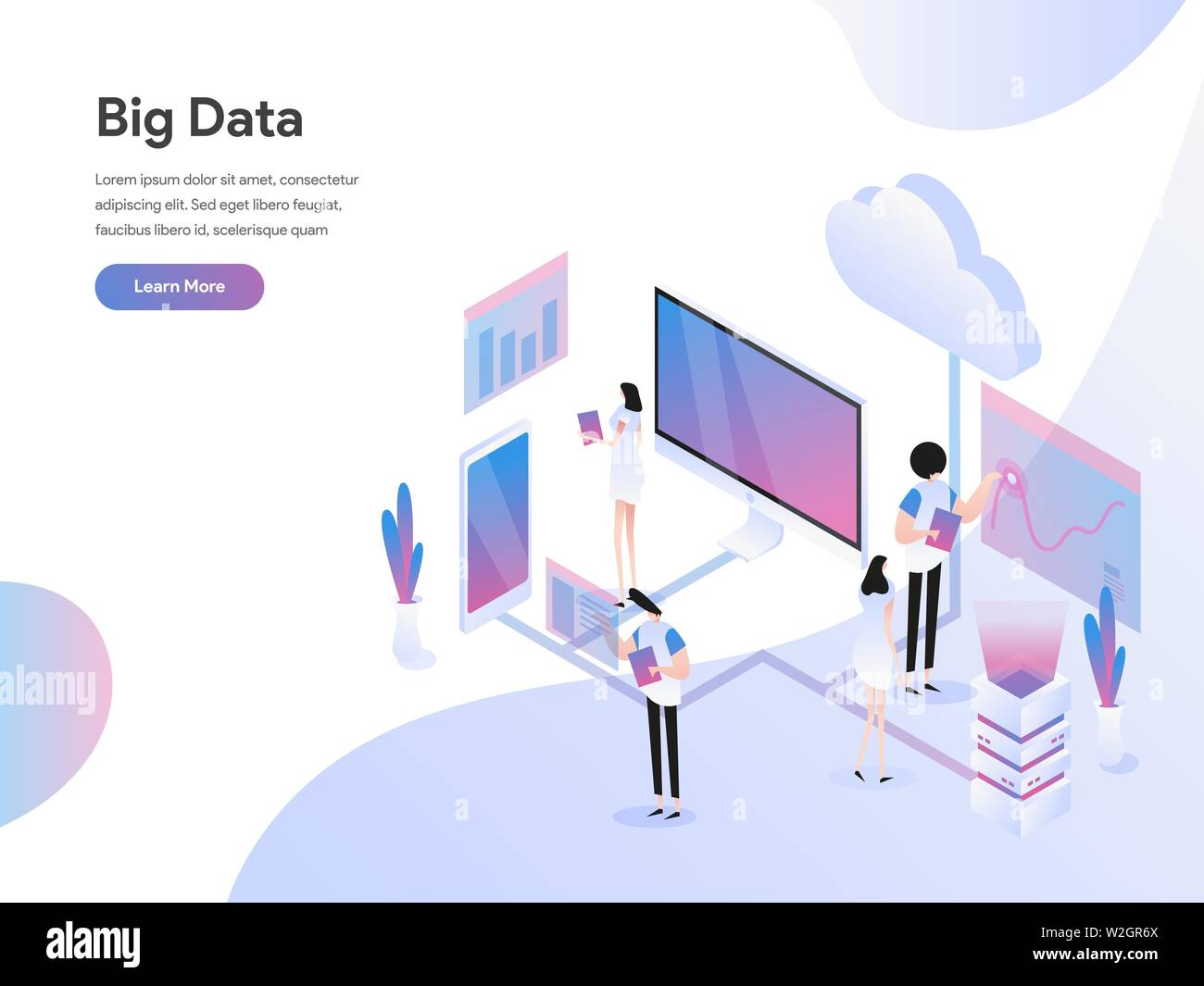 Landing page template of Big Data Isometric Illustration Concept ...
