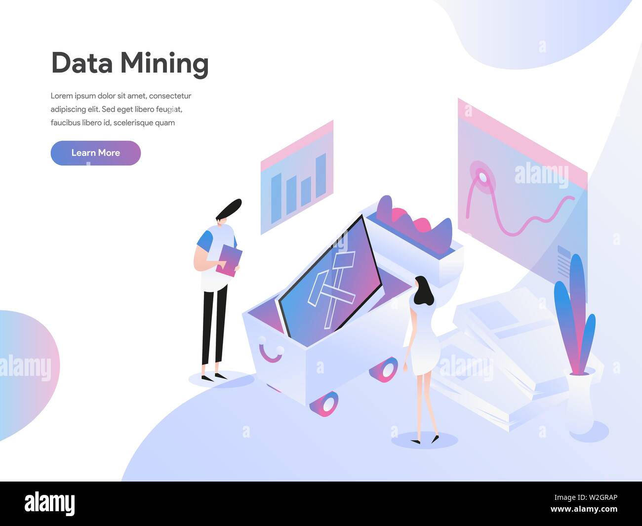 Landing page template of Data Mining Isometric Illustration Concept. Isometric flat design concept of web page design for website and mobile website.V Stock Vector