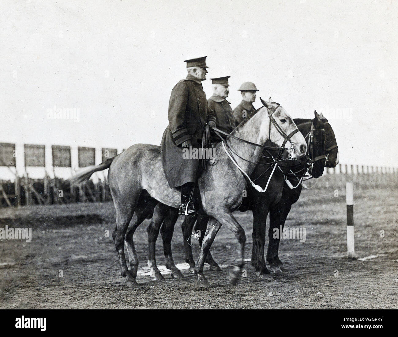 General John J. Pershing, Commander in Chief, A.E.F., Major Gen. George W. Read, Commanding Second Army Corps, Major Gen. John F. O'Ryan, Commanding 27th. Division, during inspection of 27th. Division ca. January 22, 1919 Stock Photo