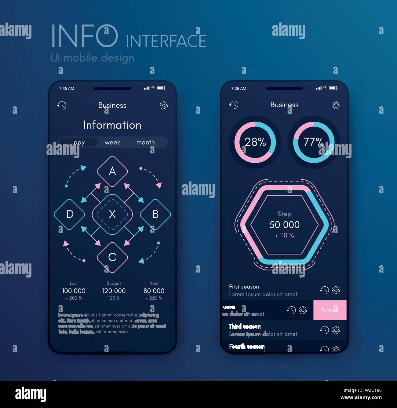 Download Vector graphics mobile infographics with two and four options. Template for creating mobile ...