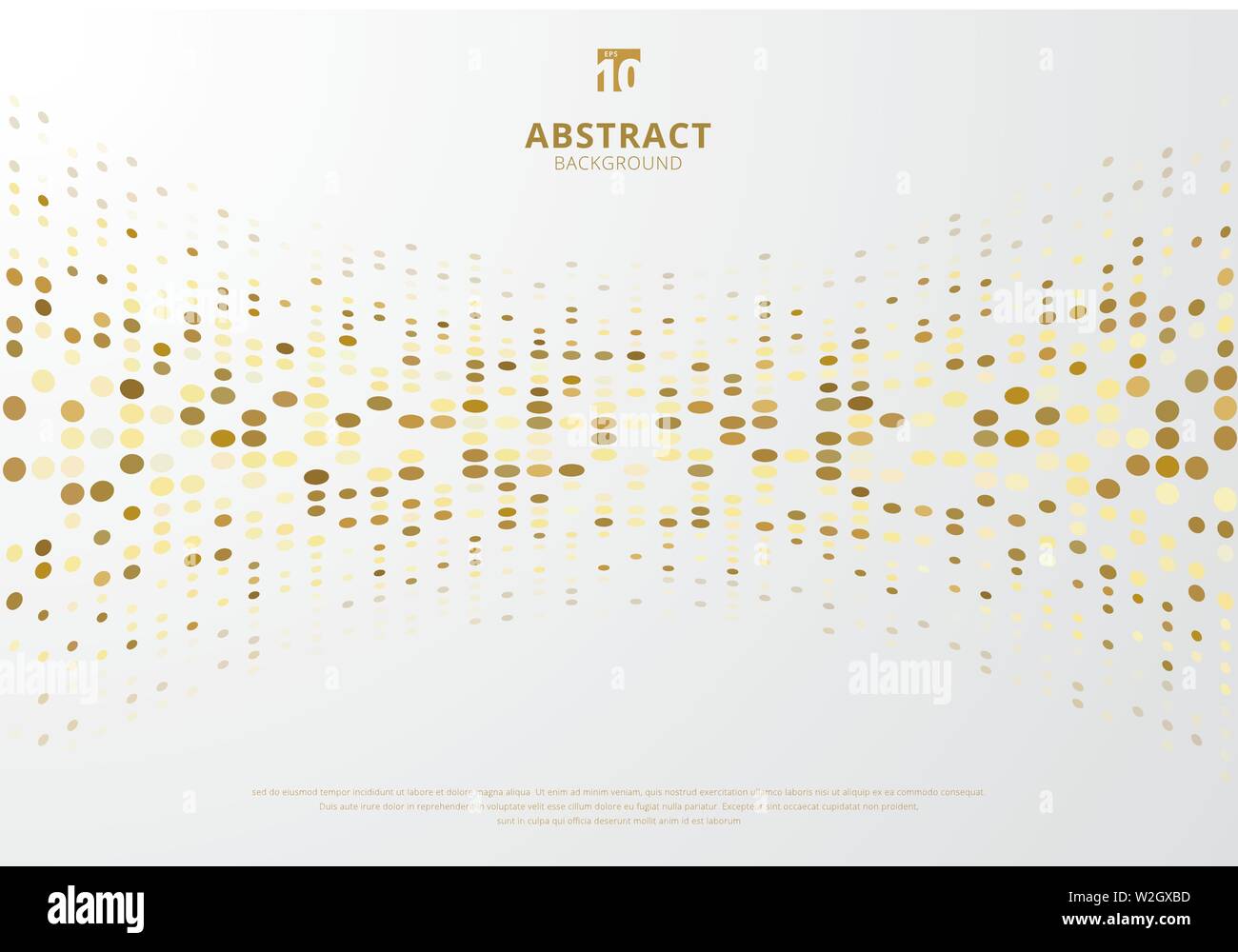 Abstract halftone style gold dots pattern curve on white background. Vector illustration Stock Vector