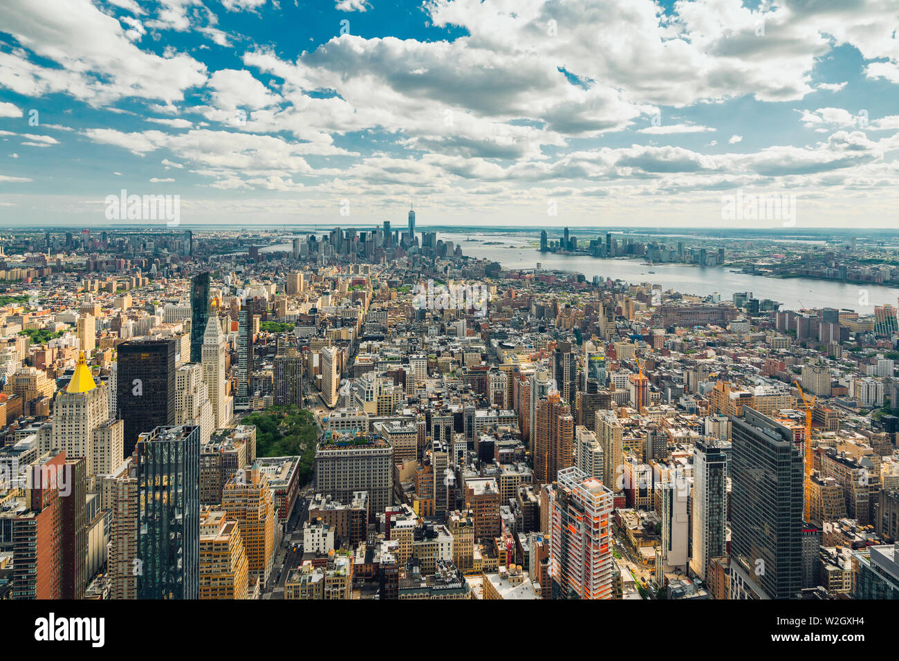 New York City Aerial View with Beautiful Cloudy Sky on the Horizon ...
