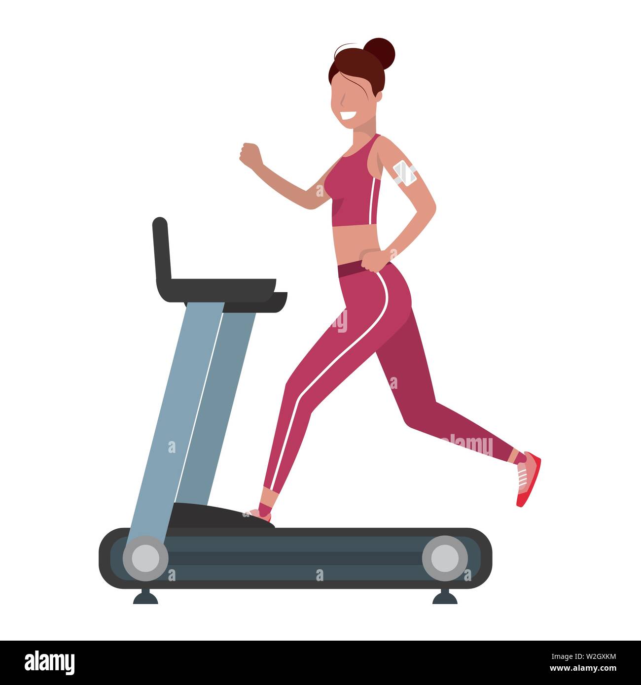 fitness exercise woman running over treadmill workout healthy fit ...