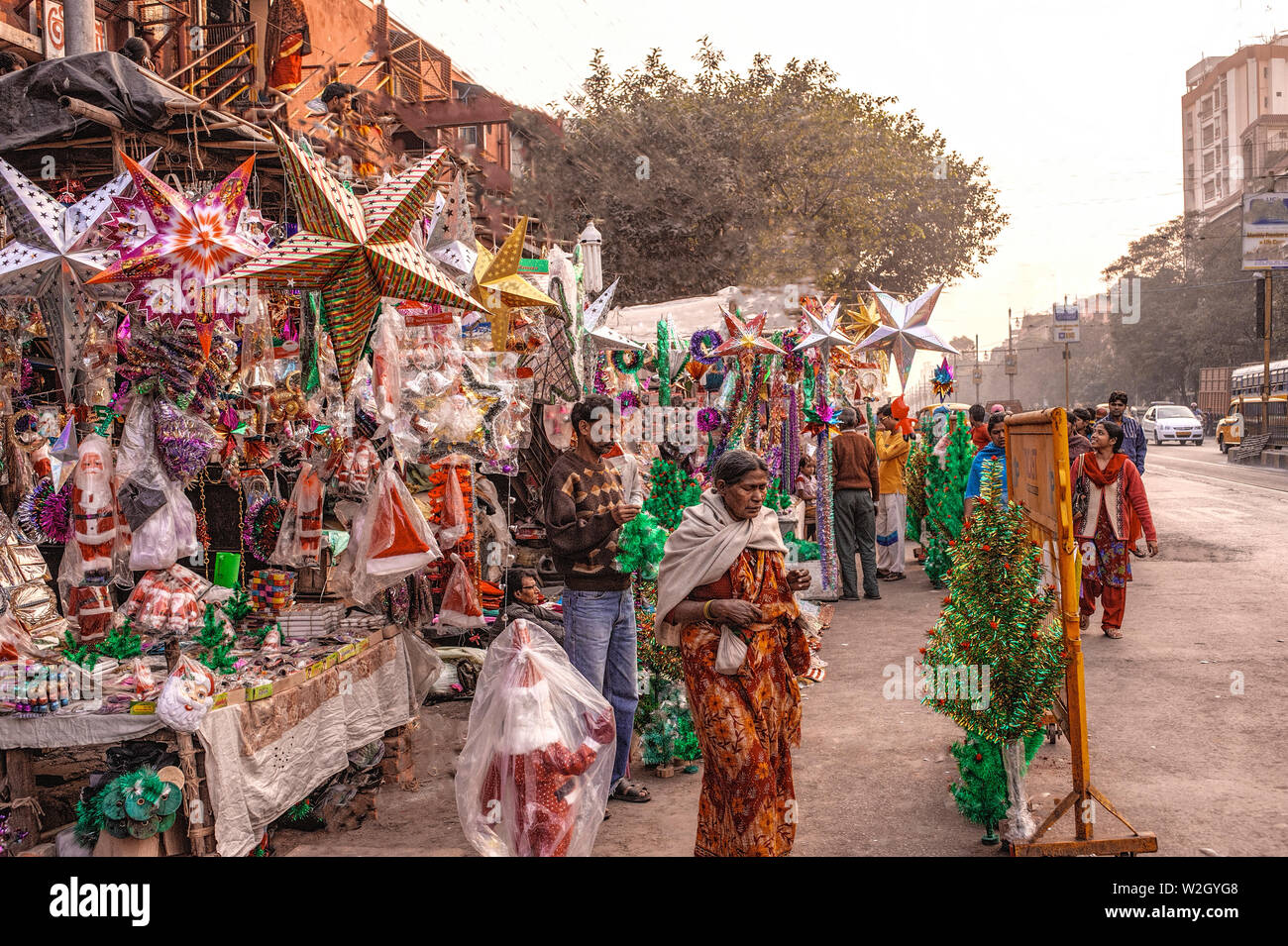 Christmas,celebration,essential decoration,ritual,Street market,Kolkata,India Stock Photo