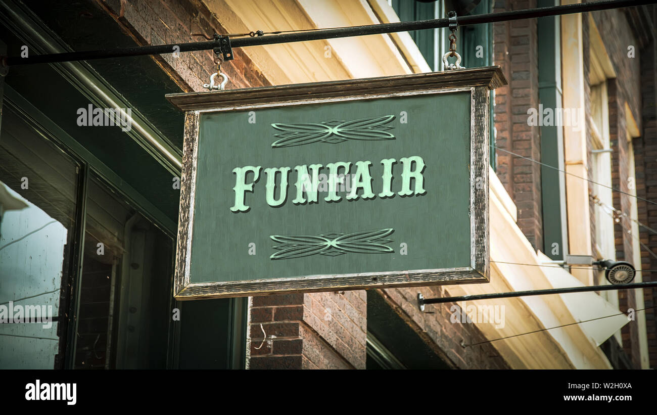 Street Sign the Direction Way to Funfair Stock Photo - Alamy