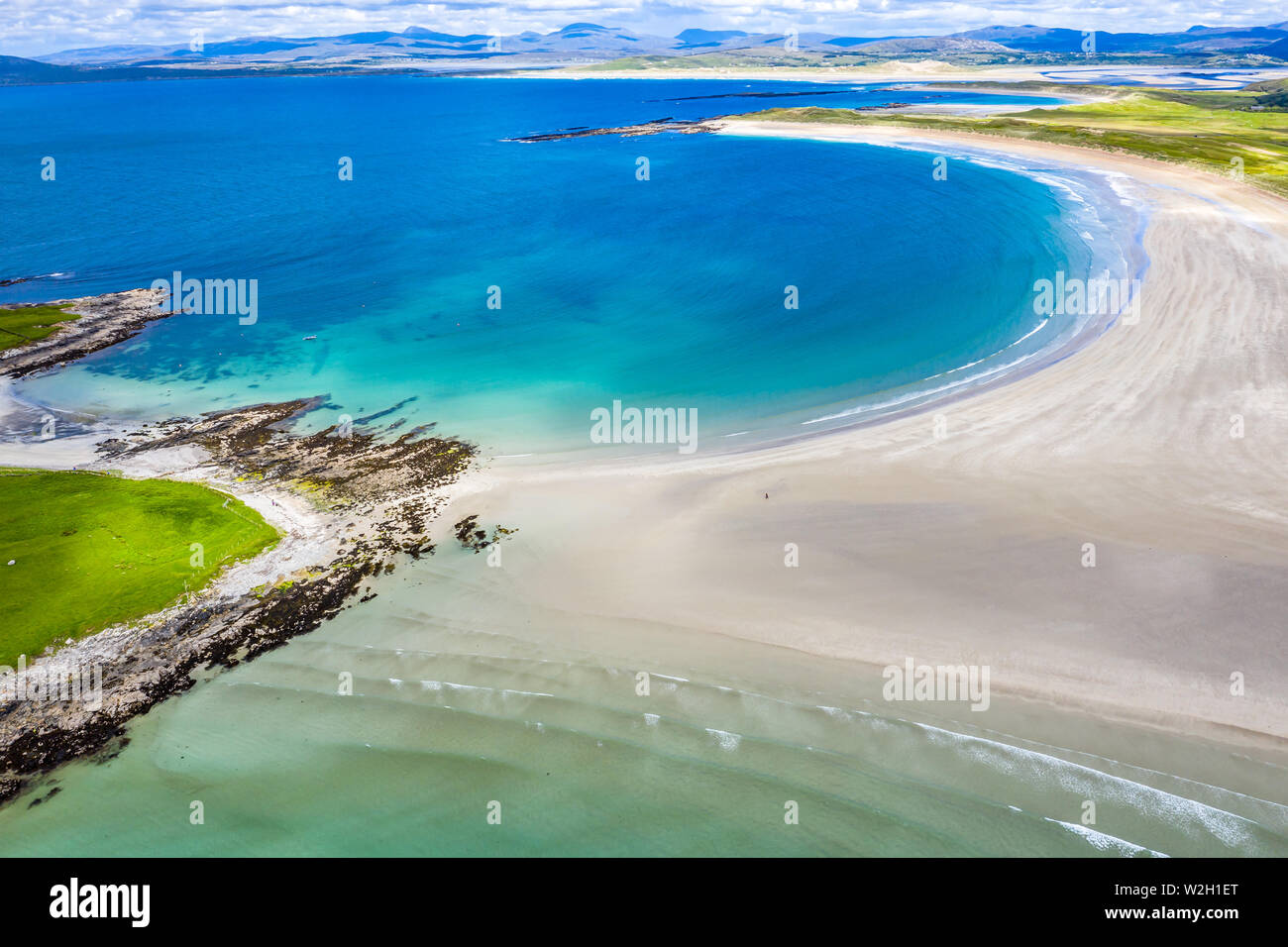 Aerial view of the awarded Narin Beach by Portnoo and Inishkeel Island