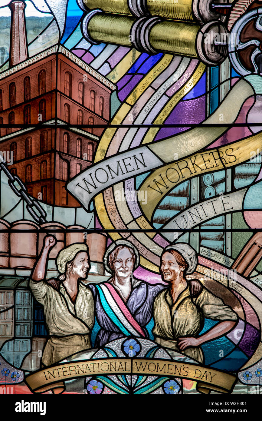 Belfast city hall, Ulster (Northern Ireland), U.K. Stained glass Belfast women's window Stock