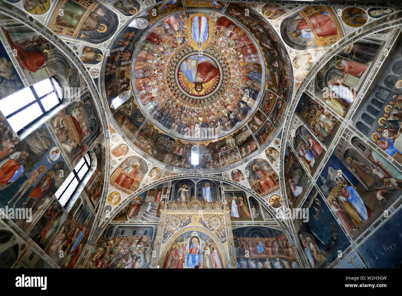 The Padua Baptistery. Ceilling frescoes  14th century by Giusto de Menabuoi.  The Paradise. Blessing Christ with angels, patriarchs, prophets and sain Stock Photo