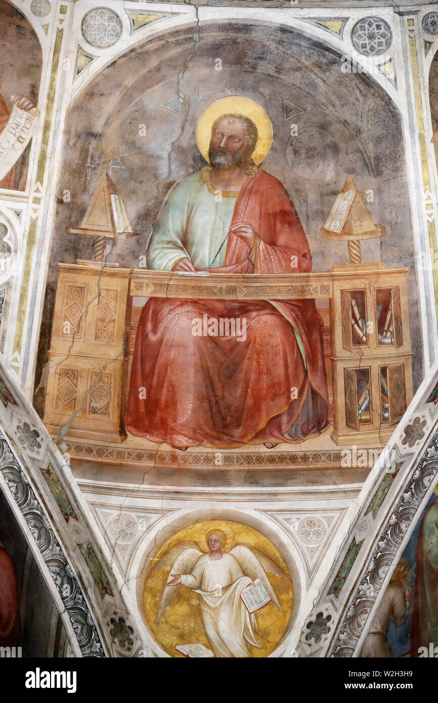 The Padua Baptistery. Ceilling frescoes  14th century by Giusto de Menabuoi. Matthew the apostle.  Padua. Italy. Stock Photo