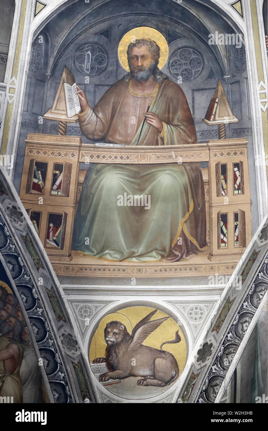 The Padua Baptistery. Ceilling frescoes  14th century by Giusto de Menabuoi.  Saint Mark the apostle.  Padua. Italy. Stock Photo