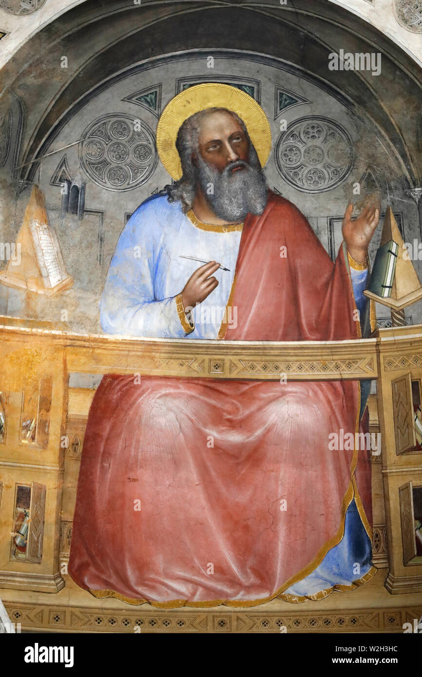 John the Apostle.  The Padua Baptistery. Ceilling frescoes  14th century by Giusto de Menabuoi.  Padua. Italy. Stock Photo