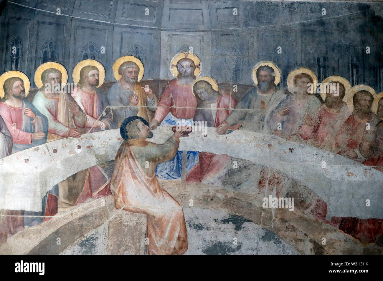 The Padua Baptistery. Ceilling frescoes  14th century by Giusto de Menabuoi. The last supper. Jesus and the apostles.  Padua. Italy. Stock Photo