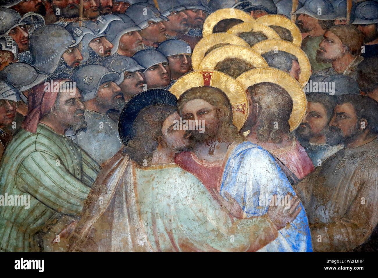 The Padua Baptistery. Ceilling frescoes  14th century by Giusto de Menabuoi.  The kiss of Judas.  Padua. Italy. Stock Photo