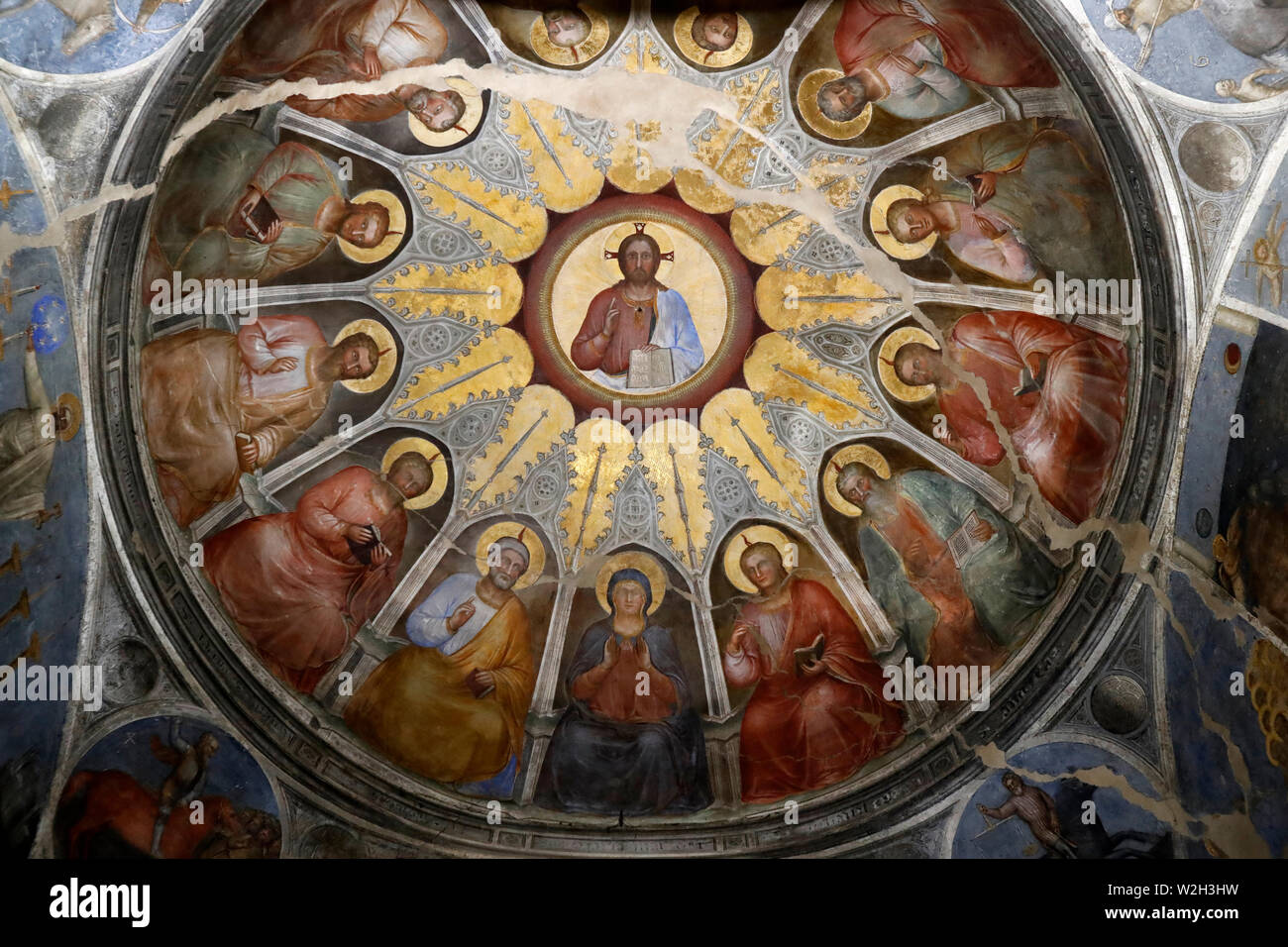 The Padua Baptistery. Ceilling frescoes  14th century by Giusto de Menabuoi. Blessing Christ.  Padua. Italy. Stock Photo